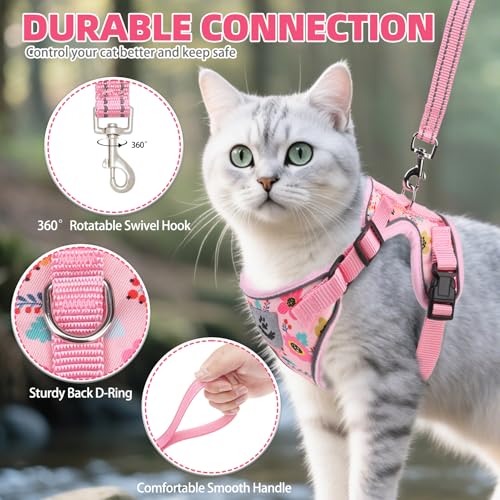 PUPTECK Cat Harness and Leash Set Escape Proof Reflective Cat Walking Harness Adjustable Soft Breathable Mesh Vest for Sma...