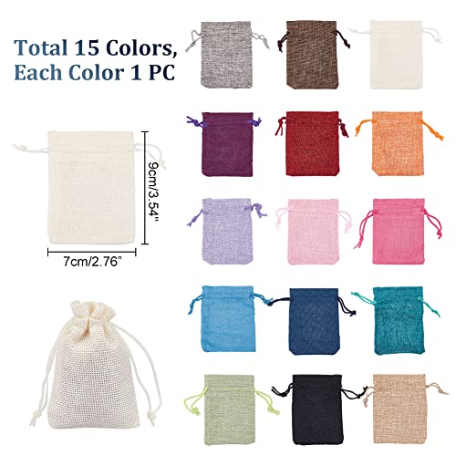 PH PandaHall 15 Color Burlap Gift Bags Drawstring Packing Pouches Bags 2.7x3.5'' Small Cloth Gift Bags Packing Storage Lin...