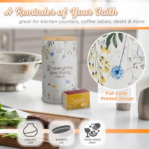 Christian Art Gifts Keepsake Count Your Blessings Ceramic Gratitude Jar Set w/Bamboo Lid: In Everything Give Thanks - 365 ...