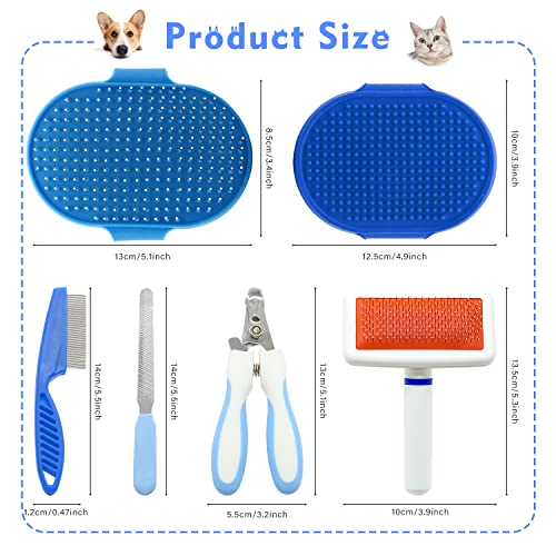 Crafterlife Pet Grooming Kit with Slicker Brush Bath Massage Glove Brush Pet Shedding Comb Nail Clipper Trimmer 6 Piece Se...
