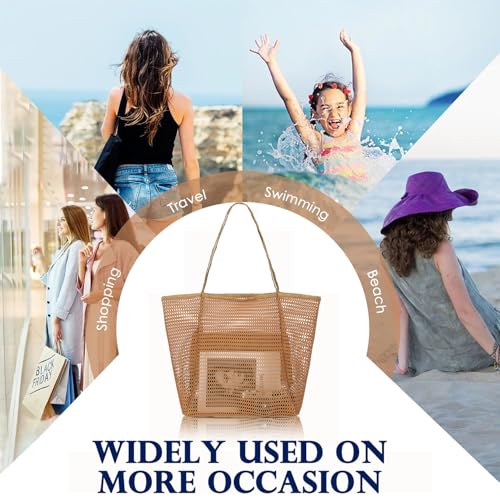 Fammart Mesh Beach Bag for Women, Summer Straw Tote Hobo Pool Bags with Zipper Pocket, Travel Vacation Cruise Essentials 2026