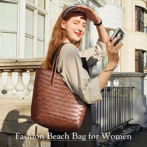 Tavaleu Straw Beach Bags for Women, Tote Handbag Shoulder Bag for Women, Beach Straw Purse Buckets Summer Fashion Hobo Bags