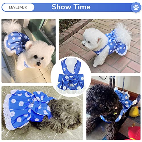BAEJMJK Dog Dress Harness and Leash Set for Small Dogs Floral Bow Tie Girl Puppy Dress Breathable Cute Princess Dog Dresse...