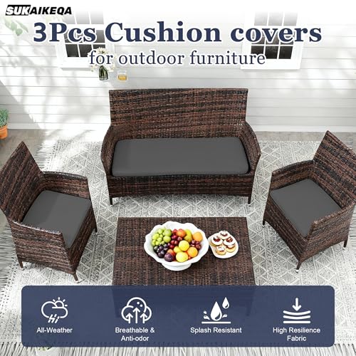 SUKAIKEQA Waterproof 3-Piece Patio Sofa Cushion Cover Set - Replacement Covers for Outdoor Wicker Furniture, Bench & Seat ...