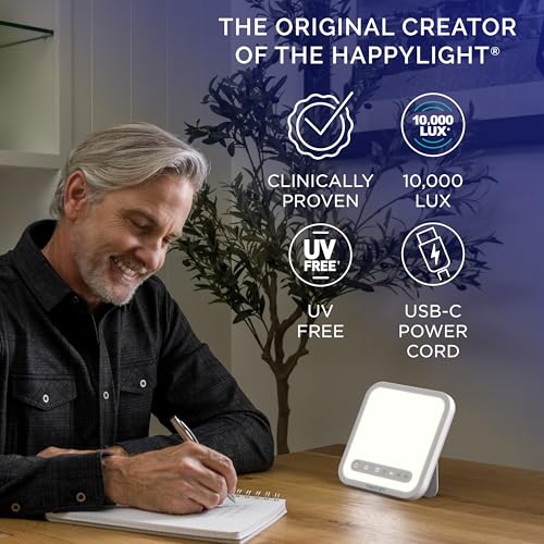 Verilux HappyLight Mini - Portable & Compact Light Therapy Lamp with 10,000 Lux, UV-Free, LED Light with Adjustable Bright...