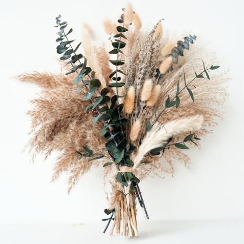 Green Pampas Grass Boho Bouquet – Exquisite Lavender and Eucalyptus Dried Flower Arrangements for Western Boho Decor – Rus...