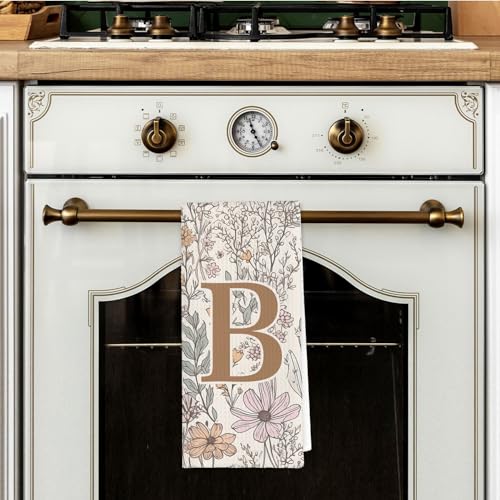 DSHFG Initial B Personalized Floral Kitchen Towels Dish Towel, Custom Hand Towels for Bathroom, Monogrammed Gifts for Wome...