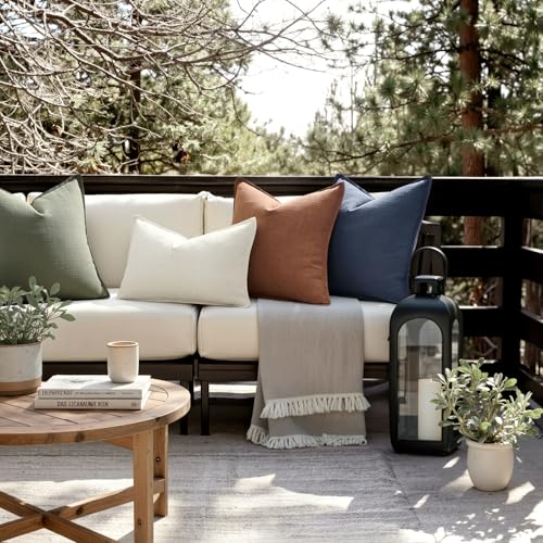 MIULEE Pack of 2 Thick Textured Couch Throw Pillow Covers, Navy Blue Decorative Pillow Covers 20x20, Neutral Linen Cushion...