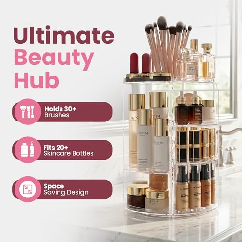 Masirs 360 Rotating Makeup Organizer Countertop - Adjustable Shelf Height - The Perfect Round Spinning Cosmetic Organizer ...