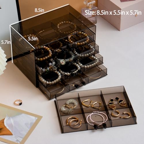 SPAKOWN Earring Organizer, Acrylic Earring Box Large 30 Compartments Jewelry Holder Organizer with 5 Drawers Stackable Ear...