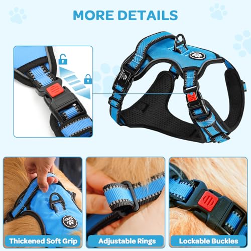 FURRYFECTION Plaid Dog Harness for Large Dogs, Reflective No Pull Adjustable Pet Vest with Front Clip, Leash, Easy Control...