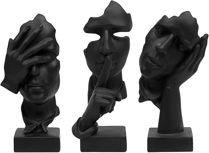 aboxoo 3 Pcs Thinker Statue, Silence is Gold Abstract Art Figurine, See No Evil Hear No Evil Speak No Evil Statues, Modern...