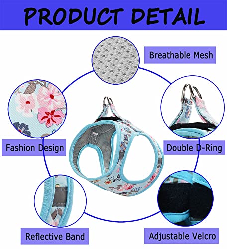 Moonpet Step in Dog Harness Leash Set- All Weather Reflective No-Pull Floral Pattern Padded Mesh Vest Harness for Cats Pup...