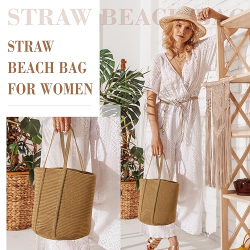Straw Bag, Beach Bag Straw Beach Bags for Women Foldable Packable Beach Tote Lightweight Large Shoulder Handbags