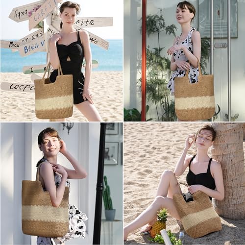 TOBEHIGHER Straw Beach Bags for Women - Summer Woven Tote Bag Shoulder Handbags, Large Beach Bag for Women for Holiday
