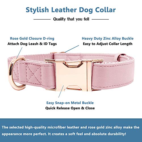 Soft Leather Dog Collar and Leash (6.6') Set - Stylish Rose Gold Heavy Duty Metal Buckle, 4 Adjustable Lengths Leash for S...