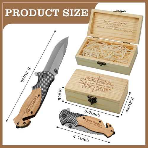 IUZOE First Anniversary Keepsake Idea for Him – Personalized Engraved Pocket Knife with Wooden Gift Box – 1 Year Wedding G...