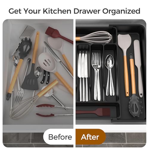 ukeetap Extra Large Expandable Silverware Organizer, BPA-Free Food-Safe Cutlery Flatware Organizer, Kitchen Utensil Drawer...