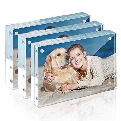 TWING 3 Pack 4 x 6 Acrylic Frame,Acrylic Picture Frames Horizontal Magnet Double Sided 4x6 Picture Frame,10+10MM Thick Cle...