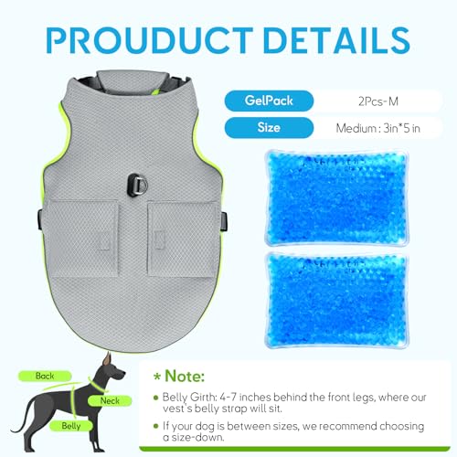 Mora Pets Dog Cooling Vest with Ice Pack Evaporation Cool Harness Adjustable Summer Shirt Pet Jacket for Hot Weather Fit L...