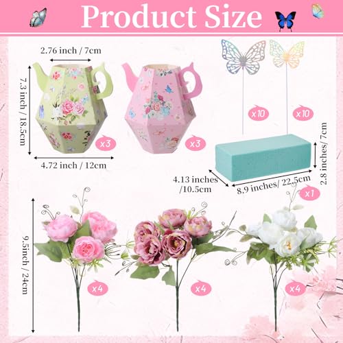 Daifunli 6 Sets Tea Party Princess Decorations Flower Boxes Afternoon Teapot Centerpieces for Table Teapot Vase Table Deco...