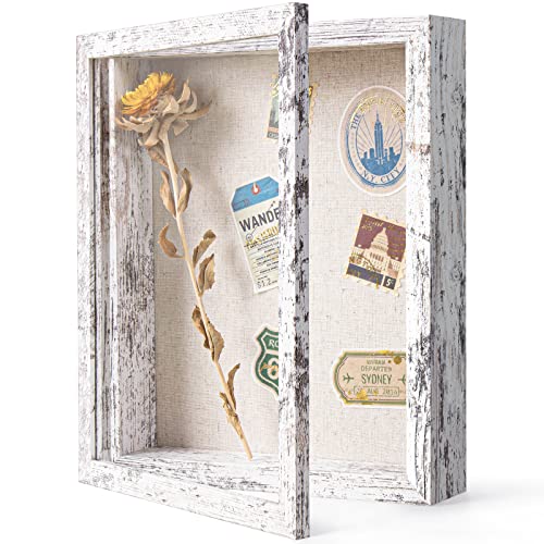 Califortree 8x10 Shadow Box Frame with Linen Back - Real Glass, Push Pins Included, Sturdy Rustic Memory Display Case, Fit...
