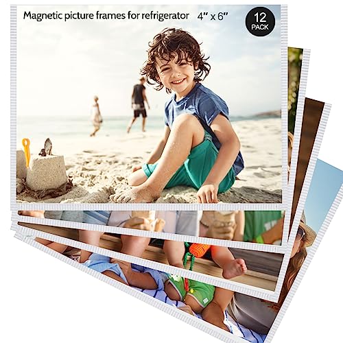 vivinin Magnetic Picture Frame, 12 Pack Magnetic Frame Reusable, Magnetic Photo Frames for Refrigerator 4x6” With White Bo...