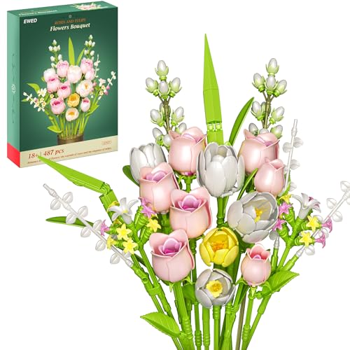 EWED Tulip Rose Flowers Building Sets, Gift for Mothers Day, Flower Bouquet Compatible with Lego Flowers Botanical Collect...