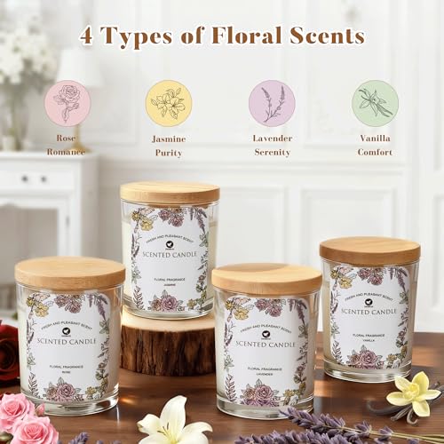 DiDiBirDi Scented Candles Set 4pcs-Candles Clearance Rose, Lavender, Vanilla, Jasmine Fragrance, Suitable for Women, Birth...