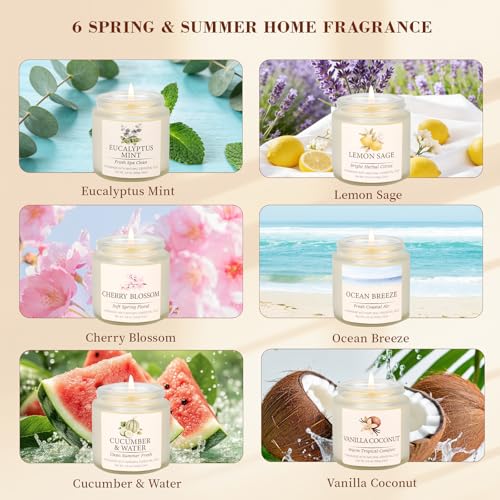 Spring Summer Scented Candles Set, Soy Candles for Home, 6 Pack Candle Gift Set - Gifts for Women Mother's Day, Aromathera...