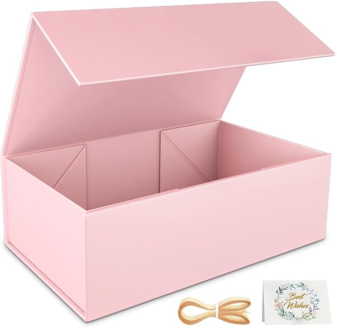RYDDOY Pink Gift Box, 9.5x6x3'' Gift box for Presents with Lids Magnetic Closure Rectangle Collapsible for Bridesmaid Prop...