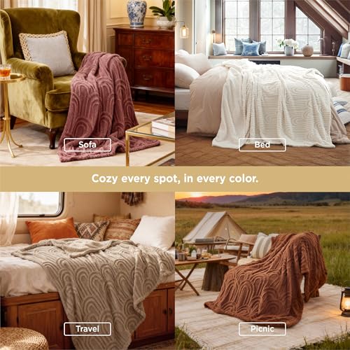 Bedsure GentleSoft Cozy Throw Blanket for Couch - Soft Summer Boho Blankets for Women, Fuzzy Fleece Throw for Beds, Boho H...