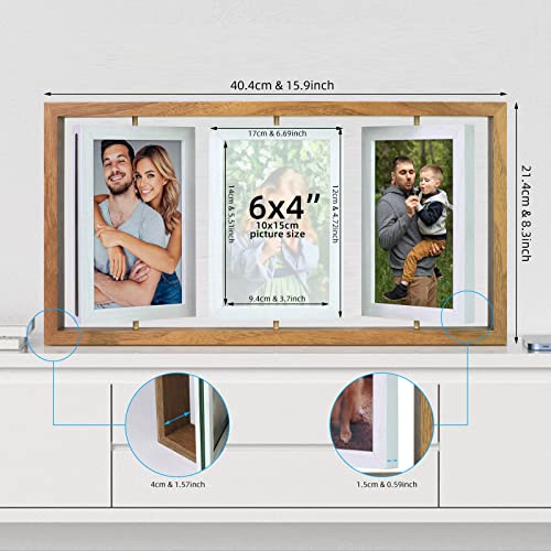 ZEEYUAN 4x6 Rotating Picture Frame Desktop Rustic 4x6in Wooden Photo Frames, Double Side-Display 6 Photos, Floating 4x6 Co...