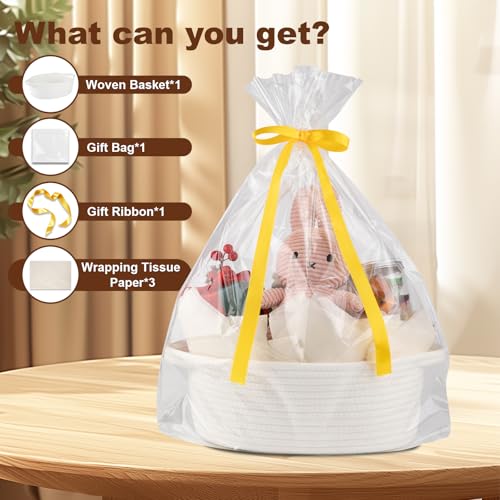 OIAHOMY Gift Basket with Handle, Small Woven Basket with Gift Bag, Ribbon and Wrap Tissue Paper, Nursery Bins Empty to Fil...