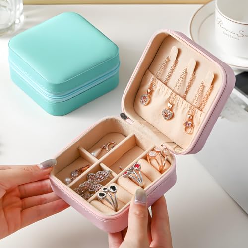 12 Pack Jewelry Box for Women, Mini Jewelry Travel Case PU Leather Organizer Box Small Portable Storage Holder for Womens ...