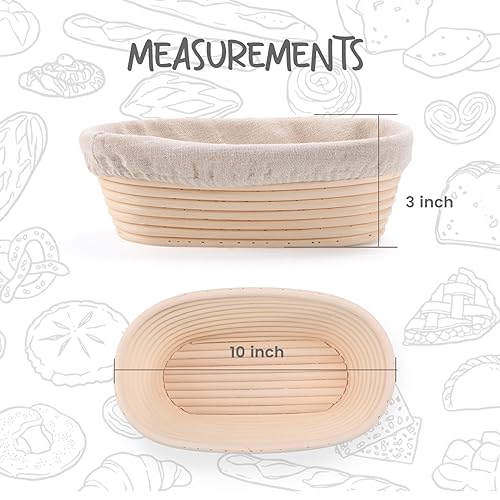DOYOLLA Bread Proofing Baskets Set of 2 10 inch Oval Shaped Dough Proofing Bowls w/Liners Perfect for Professional & Home ...