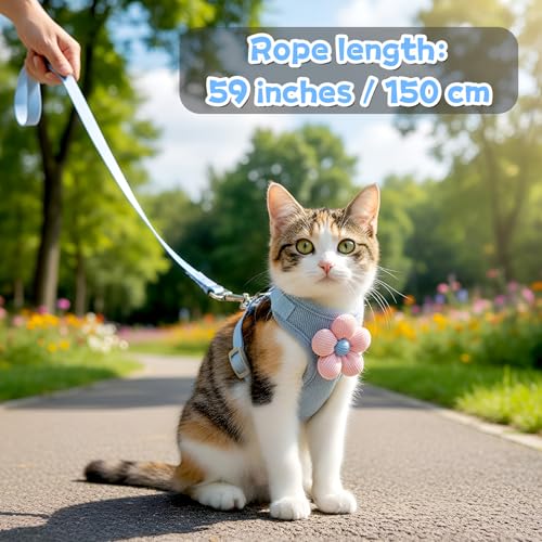 Hadnves Cat Harness and Leash Set, Escape Proof Safe Kitten Vest Harnesses Adjustable Comfy Breathable Soft Mesh Step-in J...
