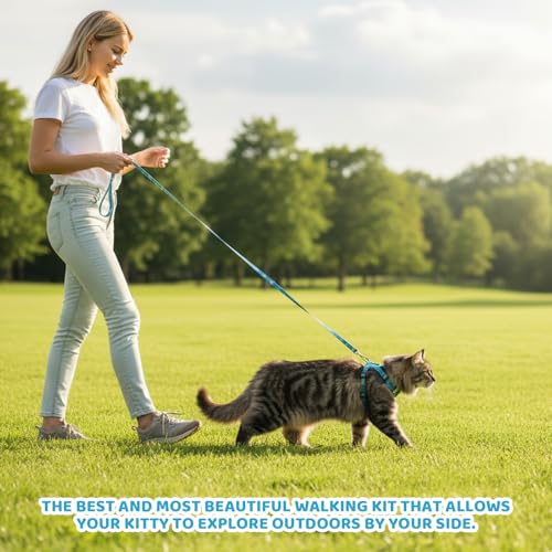 1 Set Cat Harness and Leash, Adjustable Escape Proof Cat Harness, Comfortable Soft Lightweight Design for Daily Walks and ...