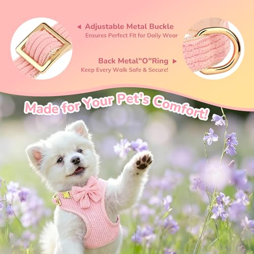 Small Dog Collar Harness and Leash Set, Dog Harness no Pull with Bowtie, Breathable Cotton Adjustable Pet Puppy Harness, E...