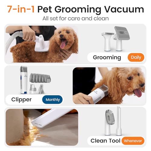 oneisall Dog Grooming Vacuum, Pet Grooming Vacuum with Clipper Nail Grinder, 1.5L Dust Cup Dog deshedding Brush with 7 Too...