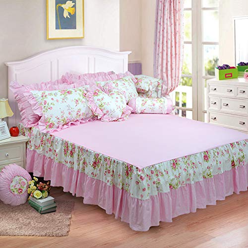 FADFAY Shabby Pink Duvet Cover Set Rose Floral Bedding Collection Elegant Princess Lace Ruffle Quilt Cover Set for Girls 4...