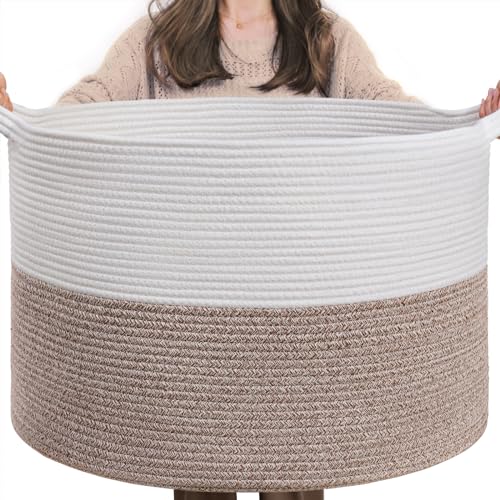 INDRESSME XXXLarge Blanket Basket for Living Room 21.7" x 21.7" x 13.8"-Storage Basket with Handle for Organizing Toy Pill...