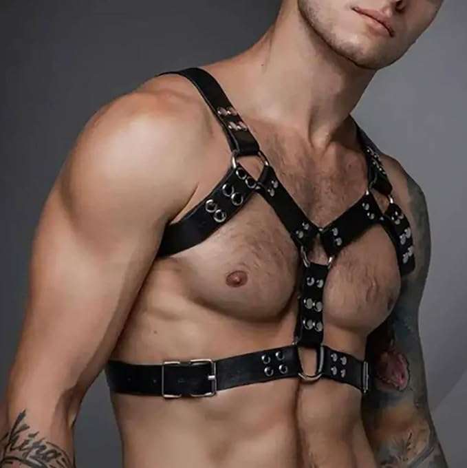 Men's PU Leather Chest Harness – Adjustable Shoulder Belt for Fashion Styling, Costume Accessory for Festivals, Cosplay, S...