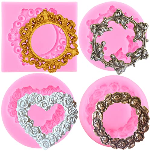 ZiXiang Photo Frame Fondant Mold Baroque Style Picture Frames Silicone Mold Rose Wreath Fondant Molds For Cake Decorating ...