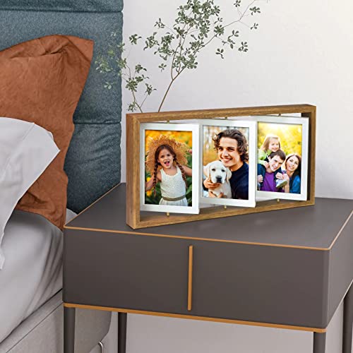 ZEEYUAN 4x6 Rotating Picture Frame Desktop Rustic 4x6in Wooden Photo Frames, Double Side-Display 6 Photos, Floating 4x6 Co...