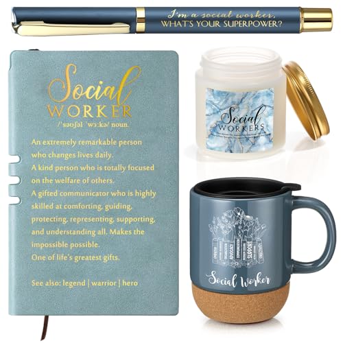 Baderke 4 Pcs Social Worker Graduation Gifts in Morandi Sky Blue, 15 Oz Mug Notebook Pen Candle Gift Set for BSW MSW DSW, ...
