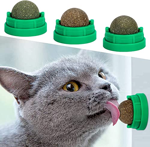 SINROBO 3 Pack Catnip Balls, Catnip Ball for Cats Wall, Edible Kitty Toys for Cats Lick, Safe Healthy Kitten Chew Toys, Te...