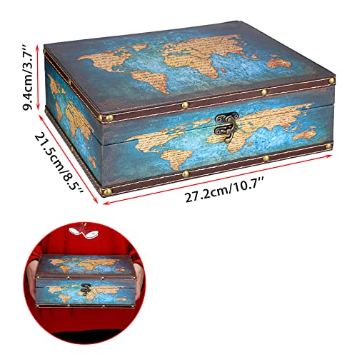 ELLDOO Decorative Treasure Chest Box, Wooden + PU Leather Storage Box for Jewelry Trinkets Photos, Rectangular Keepsakes b...