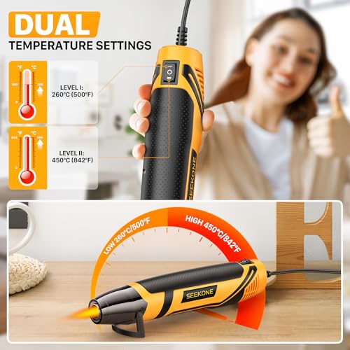 SEEKONE Mini Heat Gun, 350W 2-Temp Settings 500℉ & 842℉（260℃& 450℃） Fast Heat Hot Air Gun Tool with Reflector Nozzle and ...