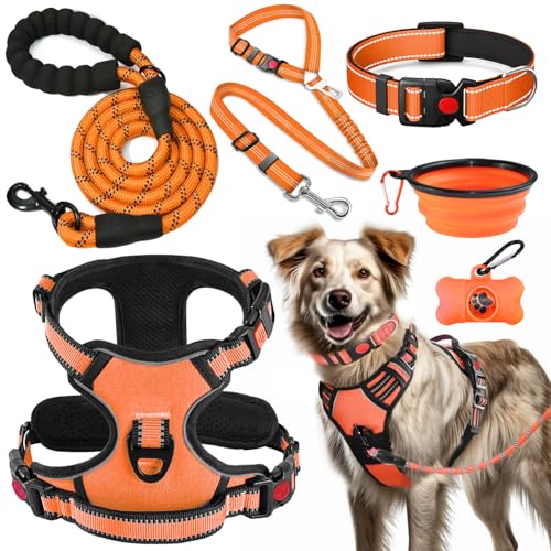LOBEVE No Pull Dog Harness, Collar & Leash Set | Includes Dog Seat Belt, Collapsible Bowls & Poop Bag Dispenser. Ideal for...